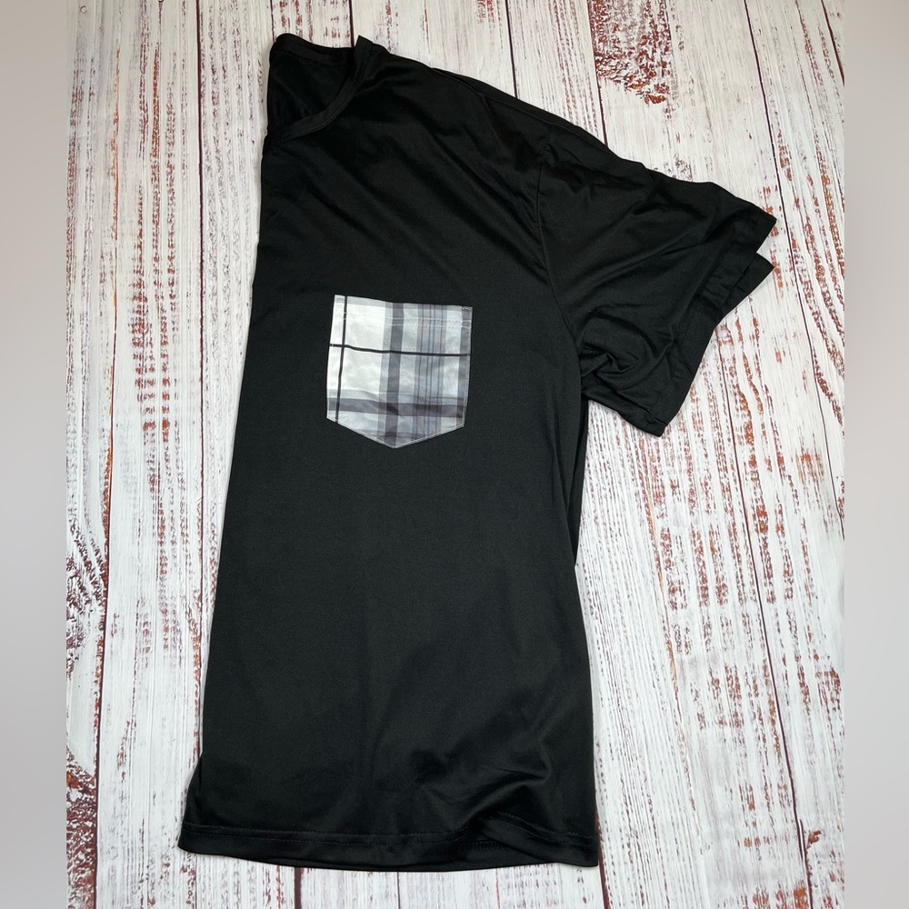 New Women's Black Polyester T-Shirt With Plaid Pocket Size 4XL - Picture 5 of 9